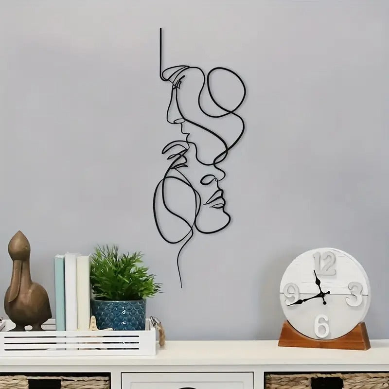 Wandkunst Mit Zwei Gesichtern Aus Einer Durchgehenden Linie