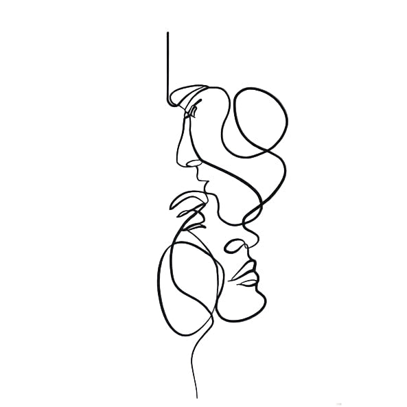 Wandkunst Mit Zwei Gesichtern Aus Einer Durchgehenden Linie