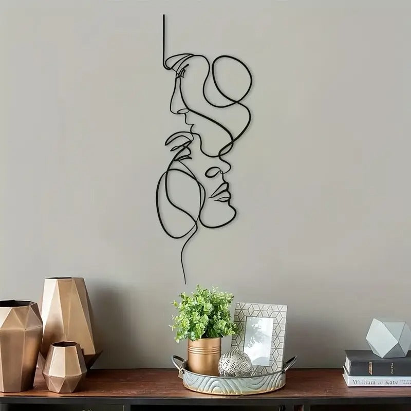 Wandkunst Mit Zwei Gesichtern Aus Einer Durchgehenden Linie